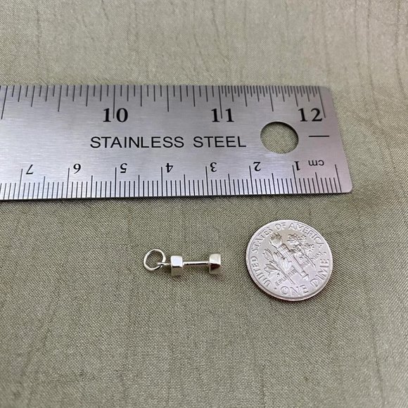 Dumbbell Charm - Sterling Silver Tiny Dumbbell Charm - 925 Sterling Silver - Picture 3 of 3